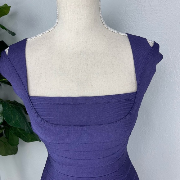 Herve Leger Purple Violet Bandage Mini Multi Strap Body Con Dress - Picture 3 of 10